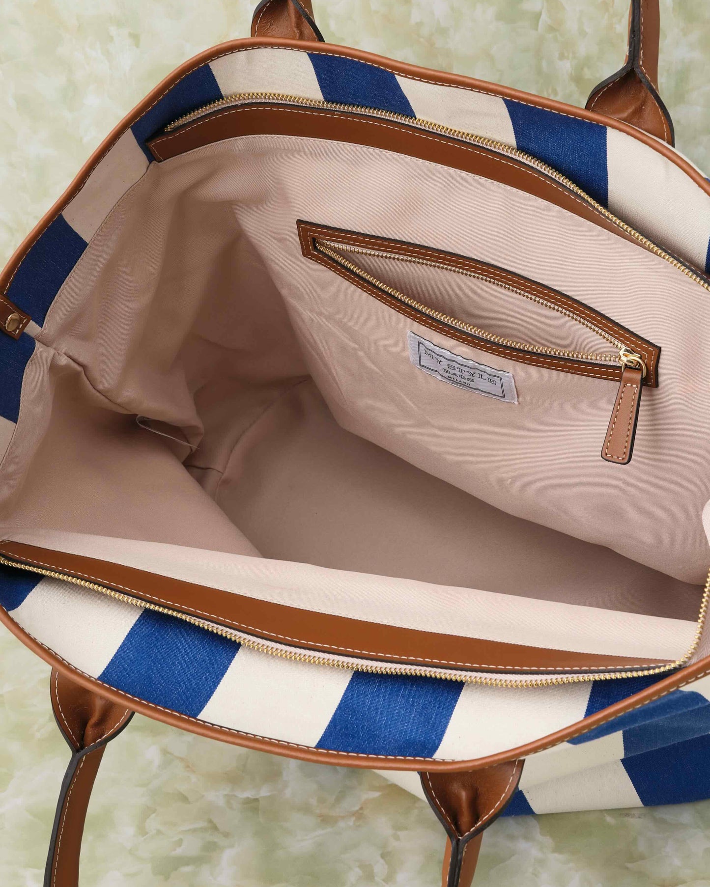 Hand Bag -Cobalt stripe-