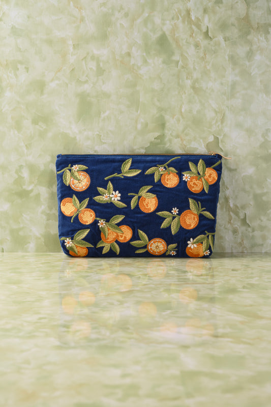 Orange Cobalt Velvet Everyday Pouch