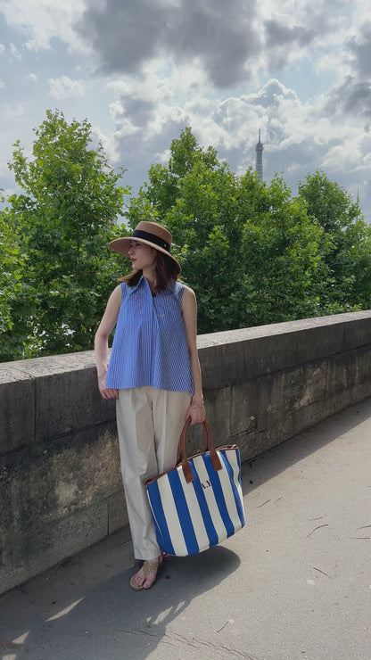 Hand Bag -Cobalt stripe-